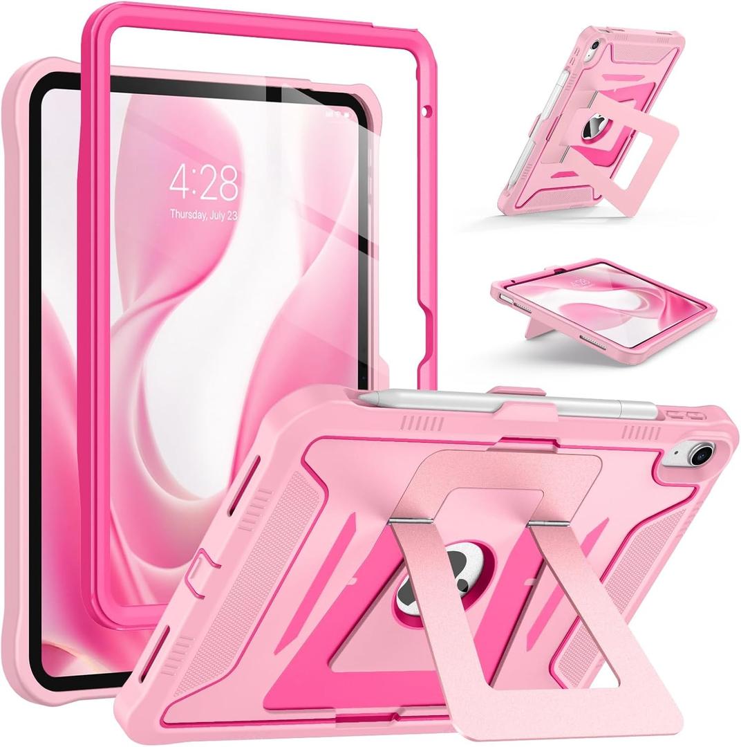Supveco Case for iPad (A16) 11th Generation 11-Inch 2025,iPad 10th Generation 10.9-Inch 2022,Rugged Heavy Duty Full-Body Protective Case with Built-in Screen Protector,Dual Kickstand,Pink/Hot Pink