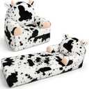 QIUODO Toddler Chair with Faux Rabbit Fur 2-in-1 Foldable Kids Couch, Soft Sofa for Reading, Bedroom or Playroom Use, Ages 1-3Cow