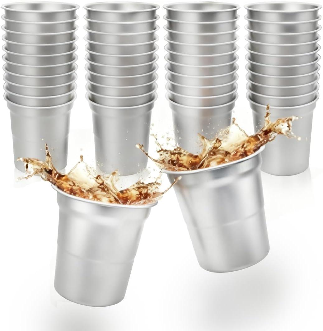 40 Pack 16 oz Aluminum Party Cups,Metal Cups Reusable Aluminum Drinking Cups,Coffee Cups,Disposable Aluminums Beers Cups for Family Gatherings,Outdoor Events and Parties! (16oz Silver)