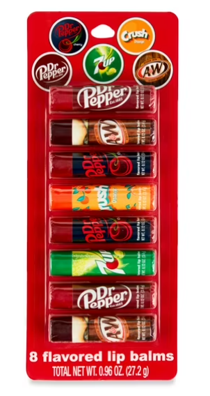 Dr. Pepper Lip Balm Set, 8 Pack, Multiple Flavors, 27.2g