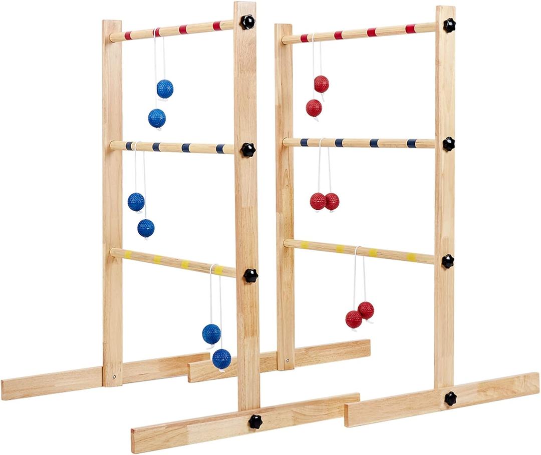 ApudArmis Ladder Toss Game Set, 35x26In Pine Wooden Golf Ladder Lawn Game with 6 Bolos Balls and Carrying Case - Outdoor Backyard Game for Teens Adults FamilyNew Version Sturdy Bolts