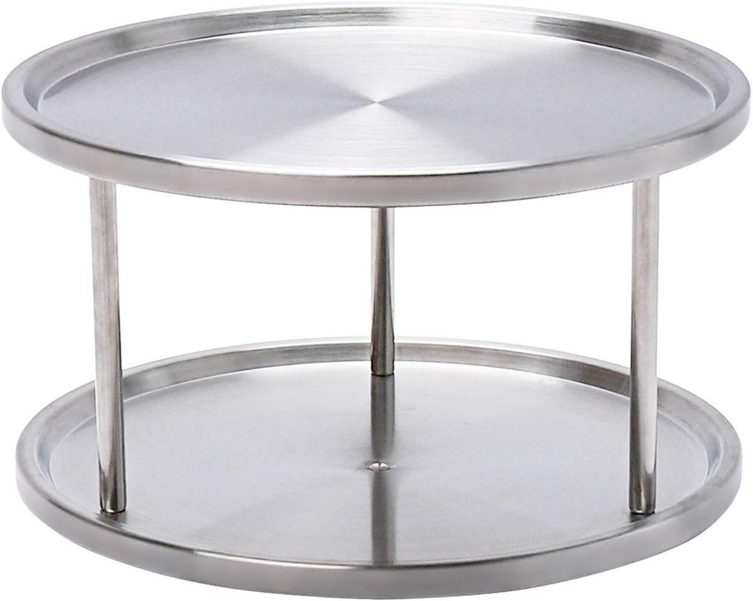 2 Tier Lazy Susan Turntable Organizer,Stainless Steel 360 Degree Turntable Pantry Cabinet Turning Table Spice Rack Organizer Tray for Kitchen Bathroom Bedroom Parlor