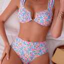Fanuerg Women's High Waisted Bikini Sets Ditsy Floral Printed Two Piece Swimsuit Adjustable Strap Bathing Suit S