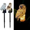 2 Pack Owl Figure Solar LED Lights, Resin Garden Waterproof Decorations with Stake for Outdoor Yard Pathway Outside Patio Lawn Decor (White)