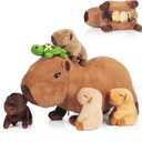 5 in 1 Capybara Plush, 14.2" Capybara Stuffed Animal with Babies Inside, Mommy Stuffed Capybara Plushies Pillow Toys with 4 Baby Capibaras Peluches for Kids Christmas Birthday Gifts Party Favors