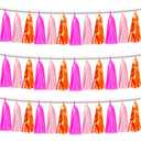 3P Hot Pink Orange LightPink Tassel Banner Garland Foil Fringe Tinsel Streamer Banner Backdrop for Parade Floats, Wall Hanging Curtain Parade Floats, Graduation Decorations, Wedding Party Decoration Hot Pink Orange LightPink