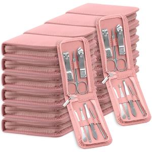 Manicure Set Bulk, Nail Clippers Kit Stainless Steel Fingernail Clippers Set, Sturdy Nail Tip Cutter Trimmers Professional Grooming Toenail Clippers Personal Pedicure Kits 8 in 1 (Pink 24 Pack)