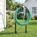 YQSLYSF Garden Hose Holder, Water Hose Stand with 4 Stake and 2 Tool Hooks, Heavy-Duty Metal Hose Storage Holds 150Ft, Freestanding Hose Hanger Rack for Outside, Yard, Lawn, Farm