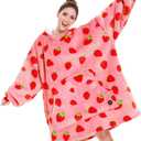 THREE POODLE Wearable Blanket Hoodie for Women, Oversized Sherpa Sweatshirt Blanket for Adults Men, Cozy Strawberry Hooded Blankets, Gifts for Teen Girls Women Mom Sister