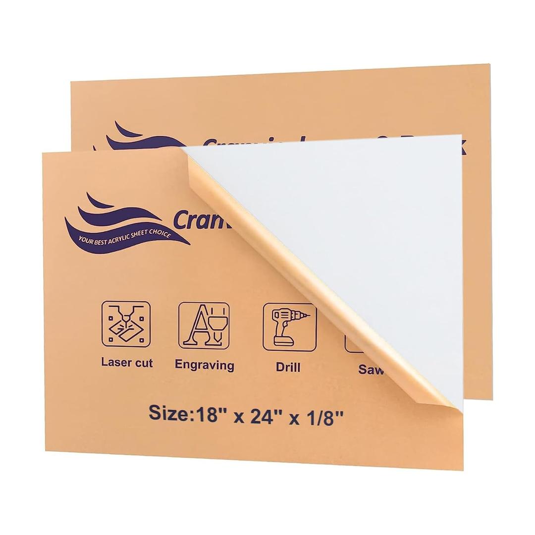 White Acrylic Sheets 18" x 24" x 1/8", 2 Pack Cranviech White Cast Plexiglass Sheet Glass Alternative for Sign DIY Display Projects Photo Frame Craft Handcraft Painting