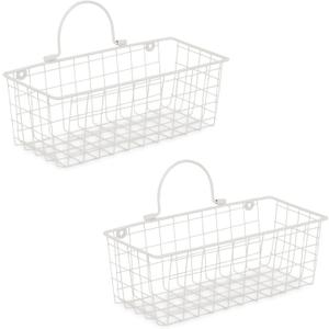 DII Farmhouse Vintage Decor, Wire Wall Basket, Small, Antique White, 2 Piece