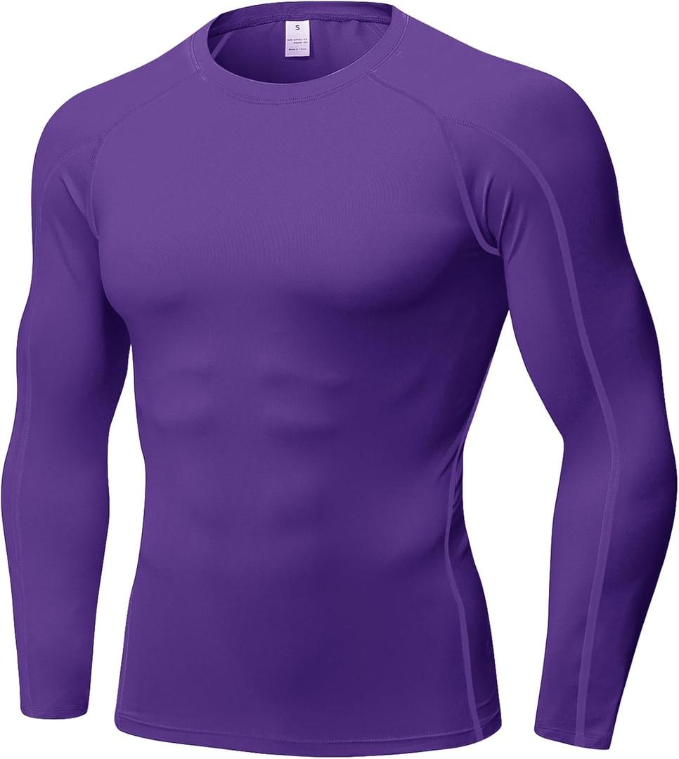 SPVISE Men's Compression Shirt Long Sleeve Athletic Workout T-Shirts Top Active Sport Baselayer Undershirt Gear Shirt Dry Fit (X-Large, Crewneck-purple)