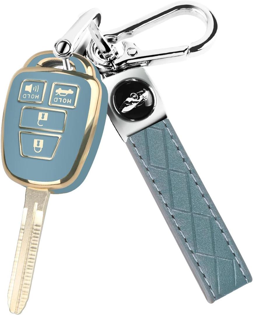 for Toyota Key Fob Cover with Metal Key Chain, Soft TPU Easy to Press Key Fob Shell Case for 2012-2019 Camry Corolla Rav4 Tacoma Highlander Avalon Venza, Blue