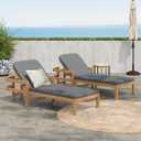 Christopher Knight Home Kayas Acacia Wood Chaise Lounge with Adjustable Backrest, 77.5" Outdoor Sun Lounger with Cushion, Patio Lounger Recliner Chair for Poolside Lawn, Light Teak+Gray, Set of 2