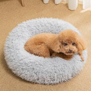 KHONSU PET Calming Donut Cat Bed for Cats & Kittens, Round Plush Cuddler with Chopped Memory Foam, Anti-Anxiety Bolster Support, Machine Washable & Non-Slip (XS, Grey)