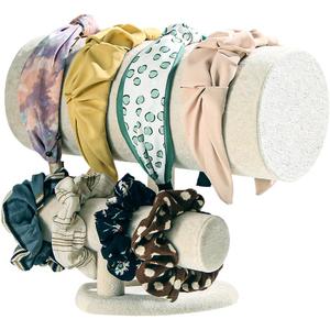 Headband Holder Organizer, Scrunchie Hairband Stand Display, Multi-use Hair Hoop Accessories Bracelet Jewelry Storage for Women Girls (Grey Beige Velvet) (Two Layer Ice Beige Velvet)