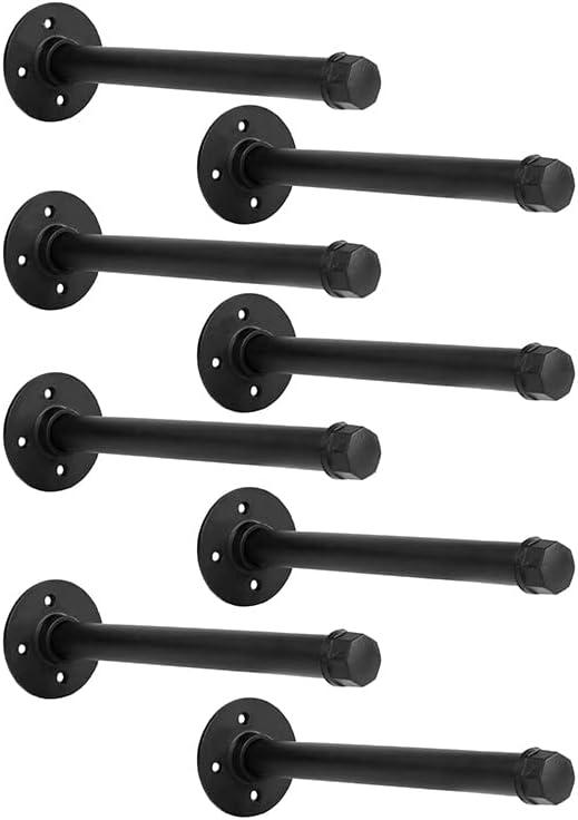 Industrial Black Iron Pipe Shelf Brackets Wall Mount DIY Shelving Brackets Pipe Decor Wall Rustic Garment Rack Hardware Included, 8 Inch Set of 8