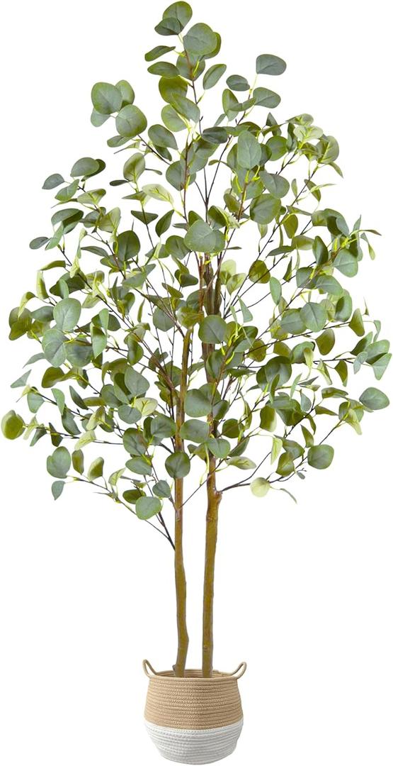 Warmplants Artificial Eucalyptus Tree, 7ft Tall Silk Leaves Fake Plant with Basket for Outdoor Indoor, 83'' Faux Eucalyptus Trees for Home Office Livingroom Floor Décor