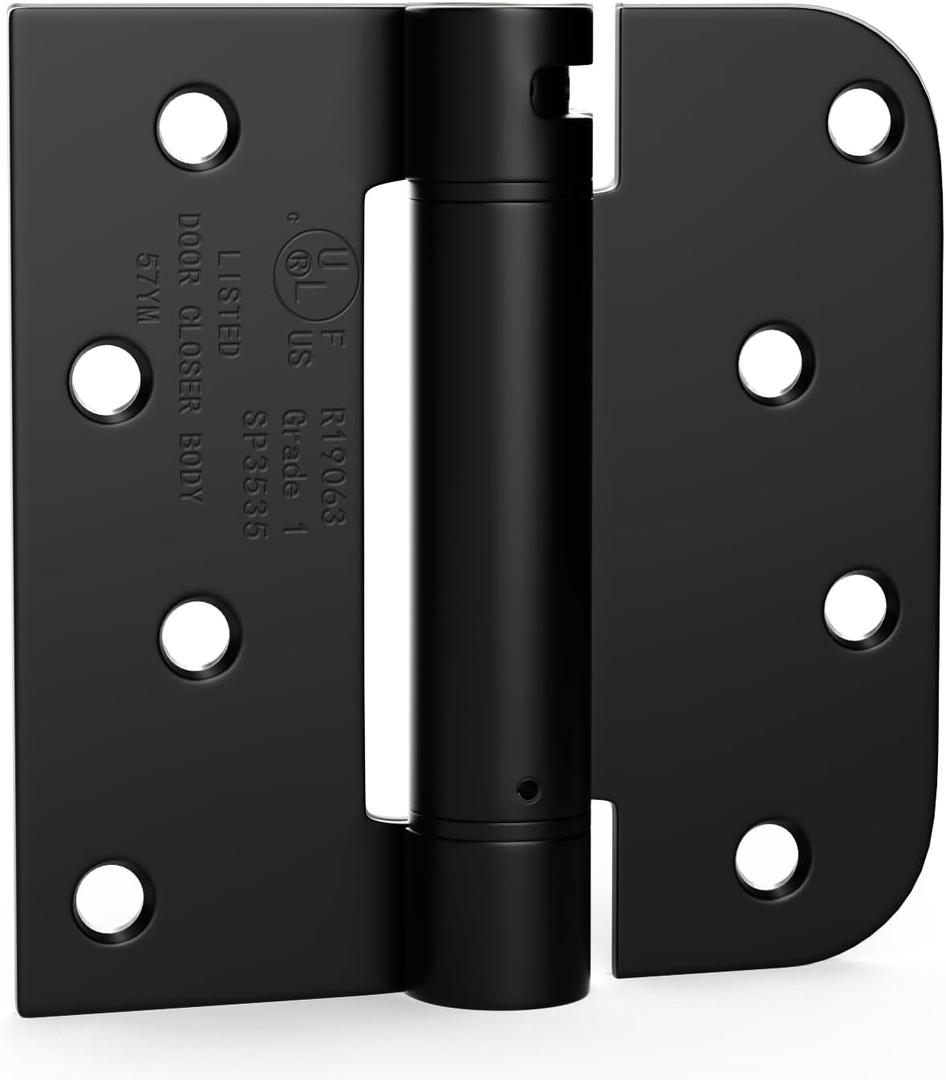 goldenwarm 3pack Black Door Hinges 4 Inch Self Closing Spring Door Hinge with Square & 5/8" Radius Corners - Adjustable Door Closing, Residential & Heavy-Duty Hardware