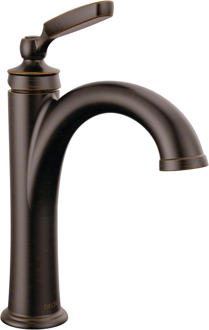 Delta Woodhurst Oil Rubbed Bronze Bathroom Faucet 1 Hole, Single Hole Bathroom Sink Faucet for Vanity, Metal Push-Pop Drain Assembly, Venetian Bronze 532-RBMPU-DST