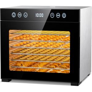 Food Dehydrator, Fruit Dryer Machine with Adjustable Timer & Temperature, 8 Stainless Steel Trays, Quiet Operation, 650W Powerful Dehydrator for Jerky, Fruits, Herbs, Dog Treats (Standard Black+Deep Gray)