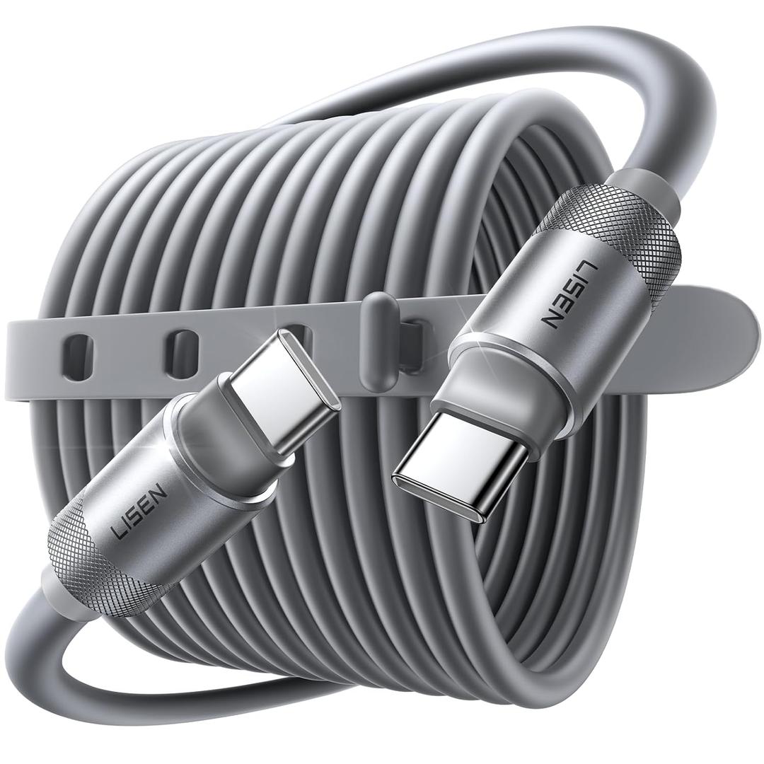 LISEN USB C Cable (6FT,100W) Soft Silicone USB C to USB C Fast Charging Cable, USBC to USBC for Switch 2 iPhone 16 Pro Max Charger Cord, Samsung Z Flip 7/S25, iPhone 15, MacBook Pro/Air, iPad (Grey)