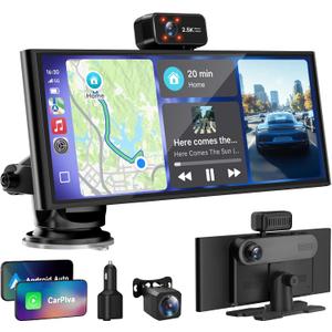 CarPlay Screen for Car Tablet Android Auto Smart Screen for Car, Portable Car Play with 3 Channel 3K Dash Cam,10.26 Wireless Display with FM Radio Stereo Bluetooth 5.2, 32GB TF Card Black