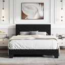 Full Size Upholstered Platform Bed, Full Bed Frame with Tufted Headboard, Sturdy Frame and Wooden Slats, Silent Operation, No Spring Mattress Required, Easy Assembly, Black