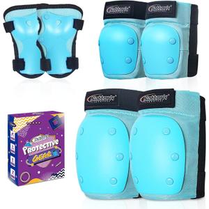 Nattork Knee Pads for Kids Youth AudltKnee and Elbow Pads with Wrist Guards 6 in 1 Protective Gear Set for Skateboard, Roller Skate, Inline Skates, Cycling and Scooter Boys Girls (M-Teens and Adults, Teal)