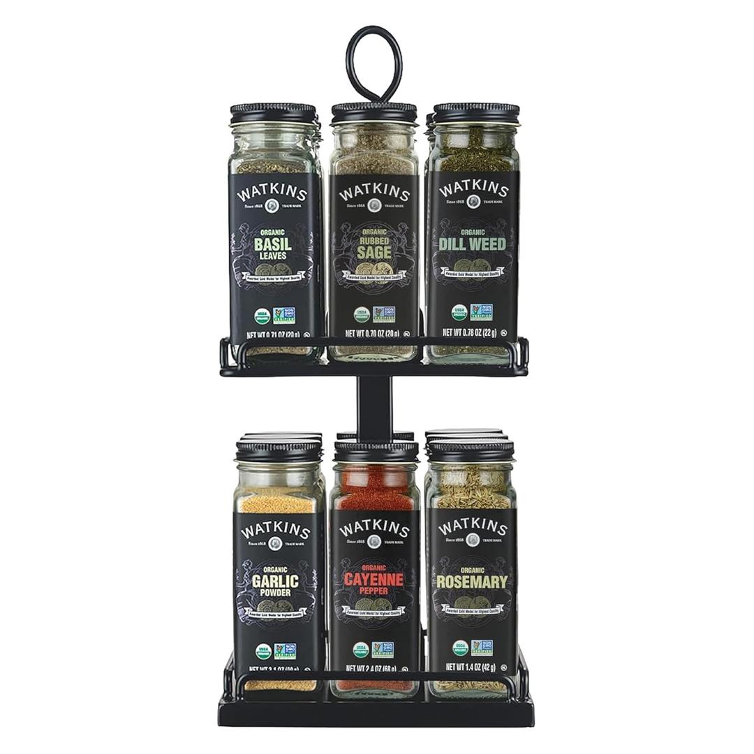 Watkins Countertop Two Tier Rotating Spice Rack, Includes 16 Watkins Organic Spices (16608)