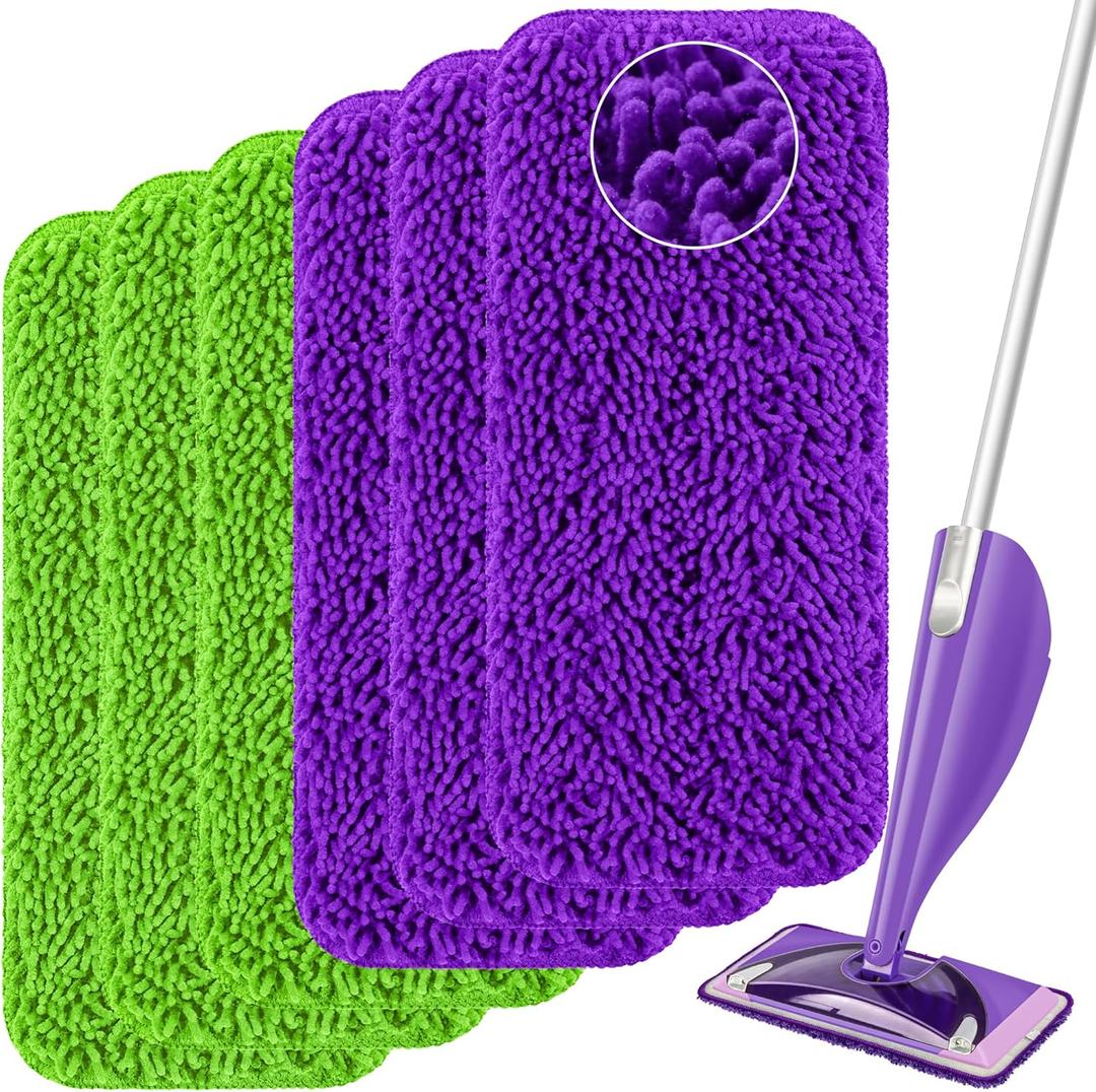 Reusable Mop Pads Compatible with Swiffer Wet Jet Mop, Wet Jet Pads Refills Microfiber Mop Pads Wet & Dry Use Mop Replacement Pad for Swiffer Wetjet Cleaning Supplies-6 Pack (Purple & Green)