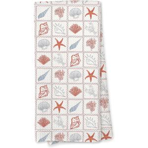 Giosve Coastal Beach Kitchen Towels, Coastal Beach Seashell Hand Towels for Bathroom, Starfish Coral Seashell Decor Dish Tea Towels for Kitchen, Coastal Bathroom Decor, 16x24 Inch