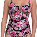 Itzel Women's Ruched One Piece Swimsuit Tummy Control U Wire Push Up Full Coverage Bathing Suits Black Pink Floral, 10