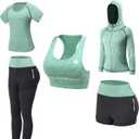 Women Workout Clothes Set 5 PCS Exercise Athletic Outfits Set (Green)