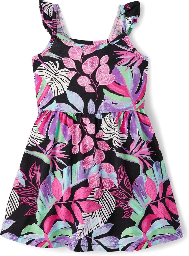 The Children's Place,Baby-Girls,and Toddler Casual Everyday Sleeveless Dresses,Black Tropical,12 Months,18 Months