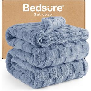 Bedsure GentleSoft Blankets Queen Size for Bed - Super Soft Cozy Blanket for Kids Girls, Large Fuzzy Fleece Throw for Bedroom Decor, Ashley Blue, 90x90 Inches