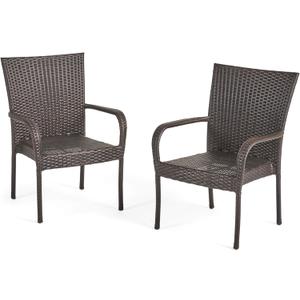 Great Deal Furniture Set of 2 Stackable Outdoor Brown Wicker Dining Chairs