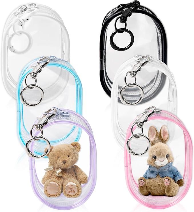 5 Pcs Clear Figure Display Bag with Keychain, Zipper Clear Display Case, Mini Doll Pouch for Figures Collectibles