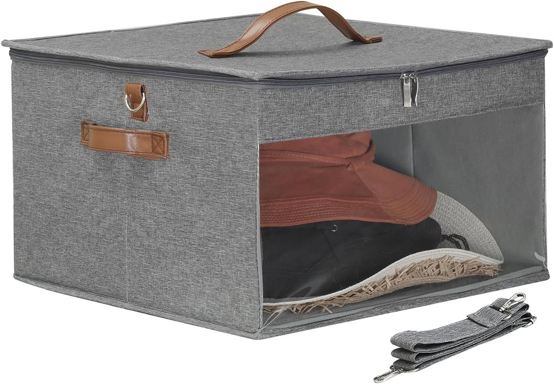 Qozary Large Hat Organizer - Foldable Closet Storage Box, Dustproof Travel Case for Wide Brim Hats