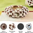 Lesure Large Cat Tunnel Bed - Cute Donut Bed for Indoor Cats with Washable Circle Cushion, Round Pet Peekaboo Cave Toy for Multi Kitten/Puppy/Rabbit, Large Brown Checks