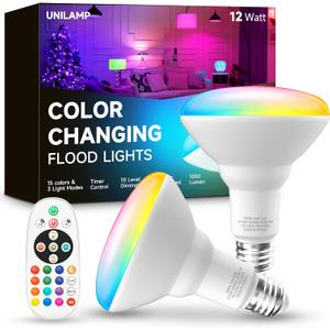 UNILAMP BR30 Color Changing Light Bulb, LED Flood Lights 12W Dimmable, 100W Equivalent, RGB+2700K+4000K+6500K, Remote Control, 1050LM, E26 Multi-Color Can Light Bulbs for Ceiling, 1 Pack