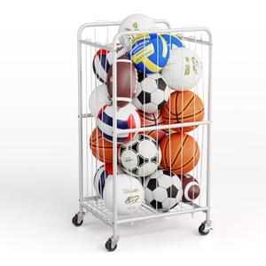 Olldide 43-Inch Large Ball Storage Basket with Wheels, Rolling Cart Sports Equipment Garage Organizer with Elastic Rope for Easy Access, Holder for Basketball, Soccer, Volleyball, Football