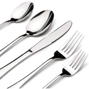Silverware Set for 8 with Serving Utensils,Stainless Steel Flatware Cutlery | Heavy Duty Steak Knife Fork and Spoon, Dishwasher Safe, Gift Package for Wedding Housewarming, Size: 45 Piece