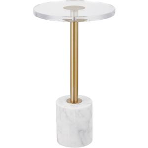 Small Clear Acrylic End Table, Marble Base Gold Leg Modern Nightstand, 12D x 12W x 21H in