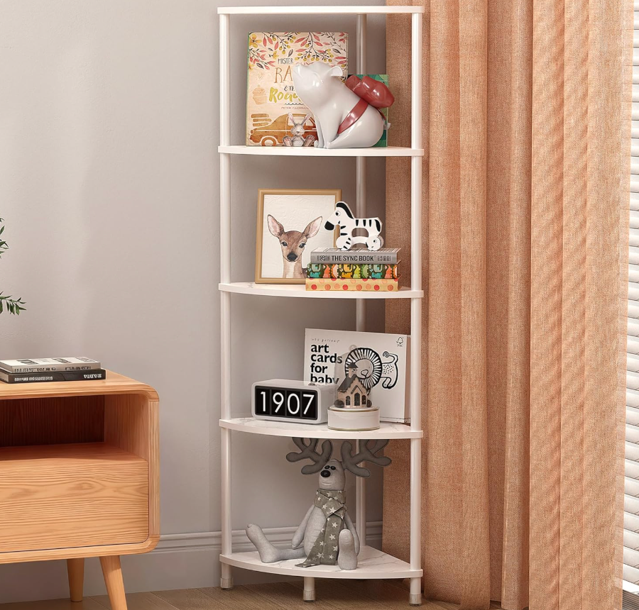 Greatseas 5 Tier Corner Shelf Stand, 44.1" Kitchen Shelf Organizer with Metal Frame, Small Corner Shelf for Bathroom Organization & Storage, Marble White Corner Shelf for Kitchen Decor Accessories