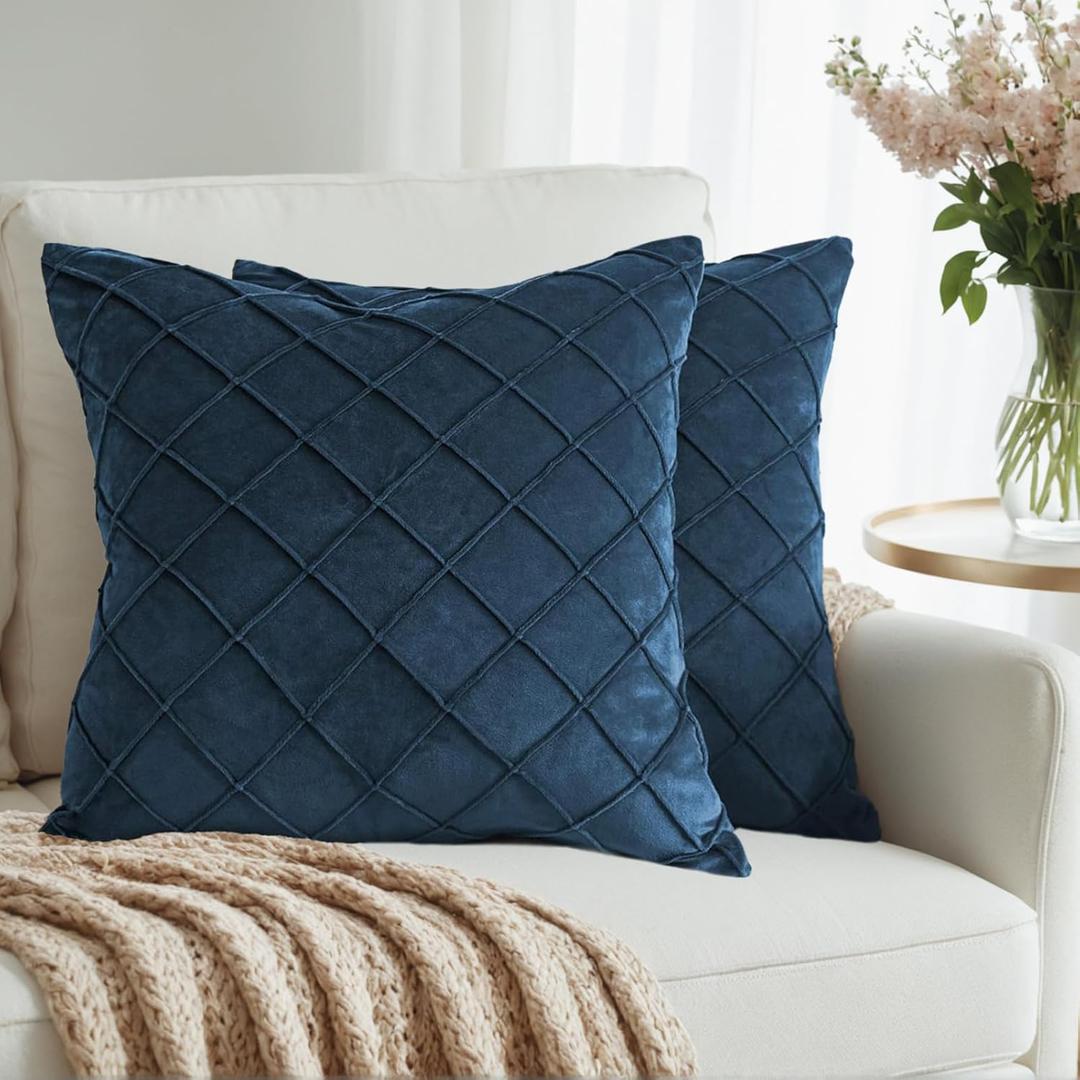 Velvet Throw Pillow Covers,20x20 Couch Pillows for Living Room Sofa, Decorative Pillows for Bed Car Office Home Decor, Pack of 2 (Navy Blue)