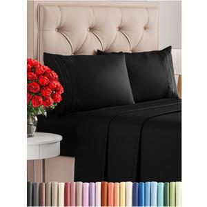 Queen Size 4 Piece Sheet Set - Comfy Breathable & Cooling Bed Sheets Set - Hotel Luxury Bedding for Women, Men, Kids, Teens, Boys & Girls - Deep Pockets, Ultra-Soft, Wrinkle Free - Oeko-Tex - Black