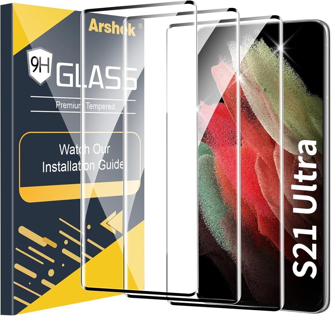 3 Pack Galaxy S21 Ultra Screen Protector Tempered Glass, Ultrasonic Fingerprint Compatible,3D Curved,HD Clear Tempered Glass for Samsung Galaxy S21 Ultra 5G Glass Screen Protector
