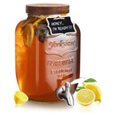 Mustry Glass Drink Dispenser for Parties, 1 Gallon Beverage Dispenser with Spigot Solid Stainless Steel, Used as Lemonade Dispenser Sun Tea Jar Kombucha Jar
