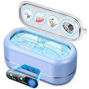 Professional Ultrasonic Jewelry Cleaner with Digital Timer,50KHz Ultrasonic Cleaner Machine with 304 Stainless Steel for Jewelry, Eyeglasses, Rings, Coin, Watch Strap, Dentures, Hygiene Items (Blue)
